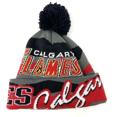 Calgary Flames Men's Reebok Cuffed Pom Knit Hat