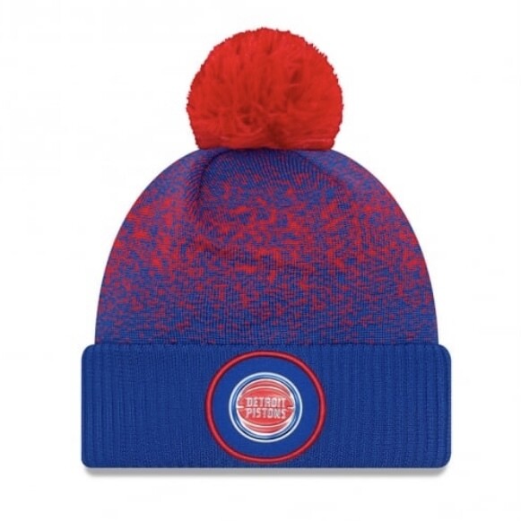 Detroit Pistons Men's New Era Cuffed Pom Knit Hat Detroit Pistons Men's New Era Cuffed Pom Knit Hat