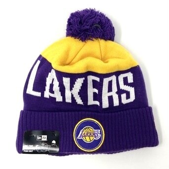 Los Angeles Lakers Men's New Era Cuffed Pom Knit Hat