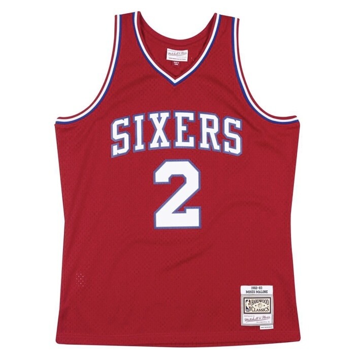 Philadelphia 76ers Moses Malone 1982-83 Red Mitchell & Ness Men’s Swingman Jersey, Size: XS