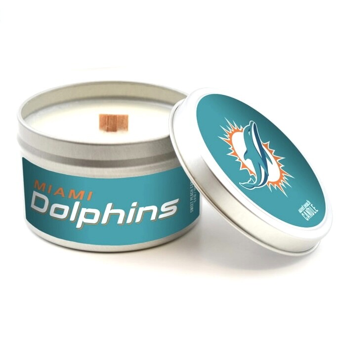 Miami Dolphins 5.8oz Citrus Scent Travel Tin Soy Wax Wood Wick Candle