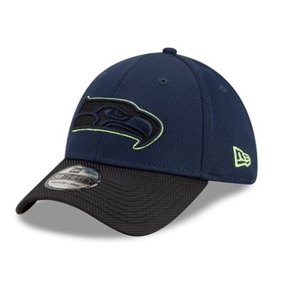 Seattle Seahawks Men's Navy / Black New Era NFL Sideline Road 39Thirty Stretch Fit Hat