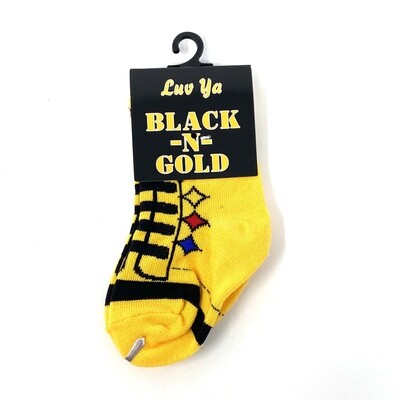 Pittsburgh Luv Ya Black-N-Gold Toddler Socks Three Teams Logo