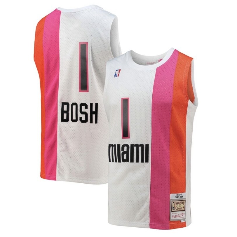 Miami Heat Chris Bosh White, Pink & Orange Jersey
