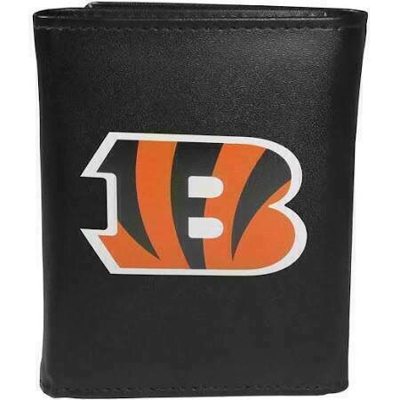 Cincinnati Bengals Fine Grain Leather Tri-Fold Black Wallet