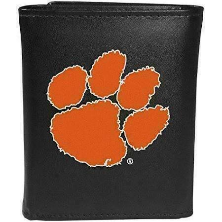 Clemson Tigers Fine Grain Leather Tri-Fold Black Wallet