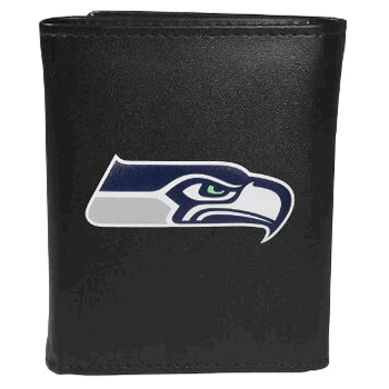 Seattle Seahawks Fine Grain Leather Tri-Fold Black Wallet