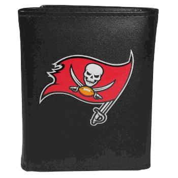 Tampa Bay Buccaneers Fine Grain Leather Tri-Fold Black Wallet