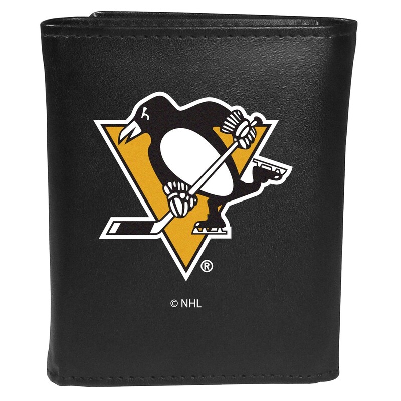 Pittsburgh Penguins Fine Grain Leather Tri-Fold Black Wallet