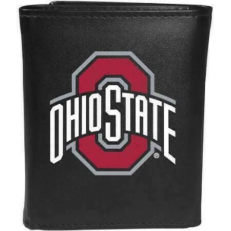 Ohio State Buckeyes Fine Grain Leather Tri-Fold Black Wallet