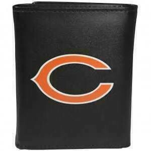 Chicago Bears Fine Grain Leather Tri-Fold Black Wallet