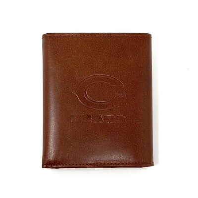 Chicago Bears Fine Grain Leather Tri-Fold Brown Wallet