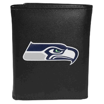 Seattle Seahawks Fine Grain Leather Tri-Fold Black Wallet