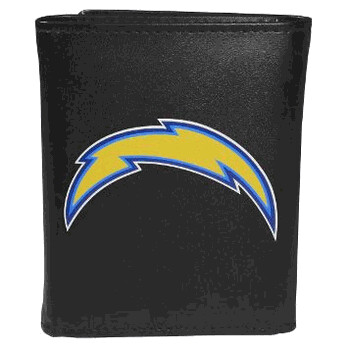 Los Angeles Chargers Fine Grain Leather Tri-Fold Black Wallet