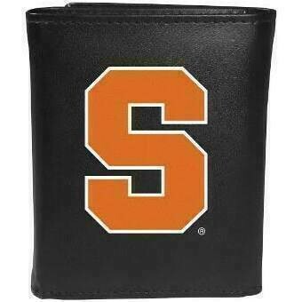 Syracuse Orange Fine Grain Leather Tri-Fold Black Wallet
