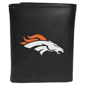Denver Broncos Fine Grain Leather Tri-Fold Black Wallet