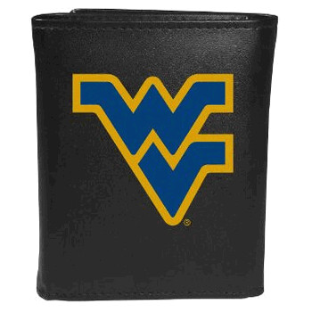 West Virginia Mountaineers Fine Grain Leather Tri-Fold Black Wallet