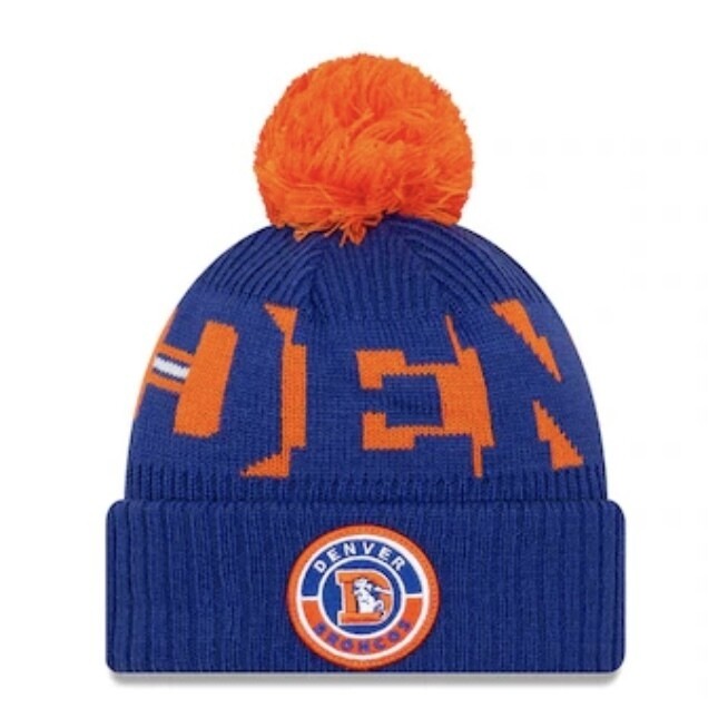 Denver Broncos Blue/Orange Men's New Era NFL Sideline Official Sport Pom Cuffed Knit Hat