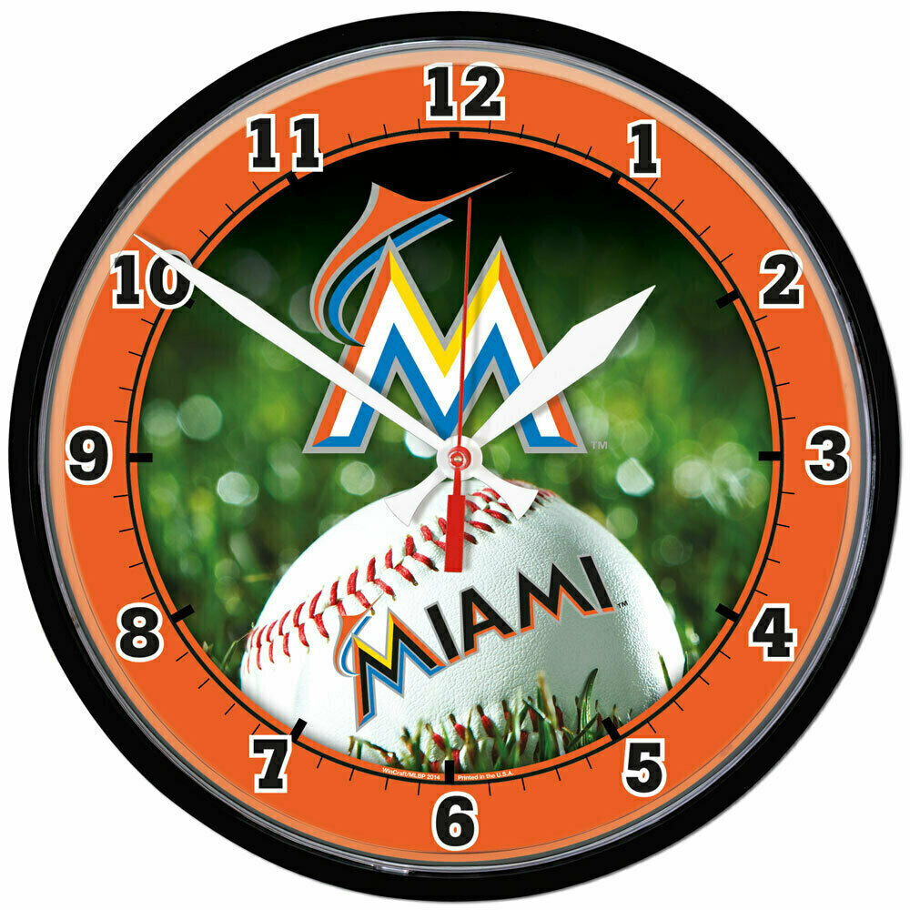 Miami Marlins Round Chrome Wall Clock