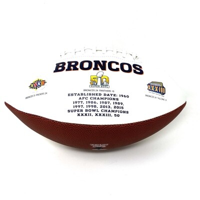 Denver Broncos Full Size Embroidered Signature Series White Panel Football w/ Autograph Pen