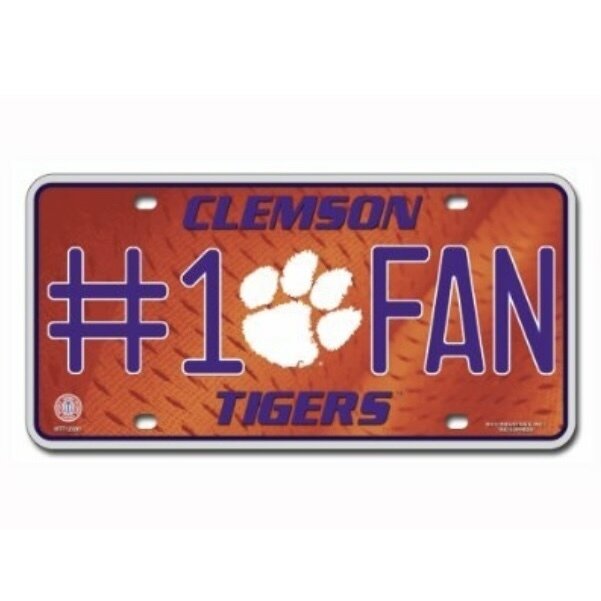 Clemson Tigers #1 Fan Lightweight Metal License Plate