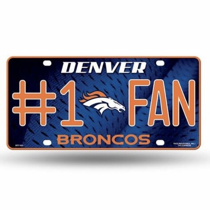 Denver Broncos #1 Fan Lightweight Metal License Plate
