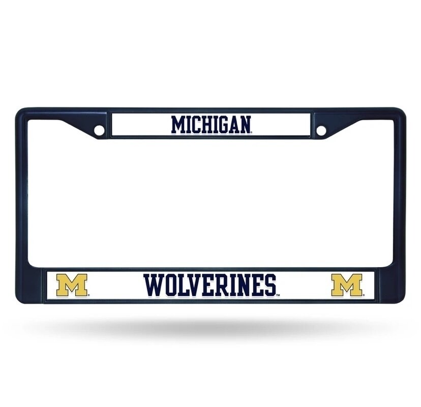 Michigan Wolverines Navy Blue Chrome Metal License Plate Frame
