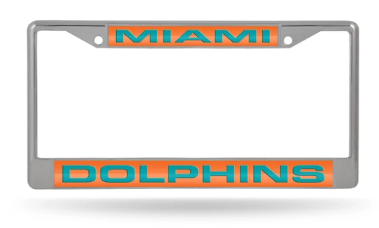 Miami Dolphins Orange Laser Chrome Metal License Plate Frame