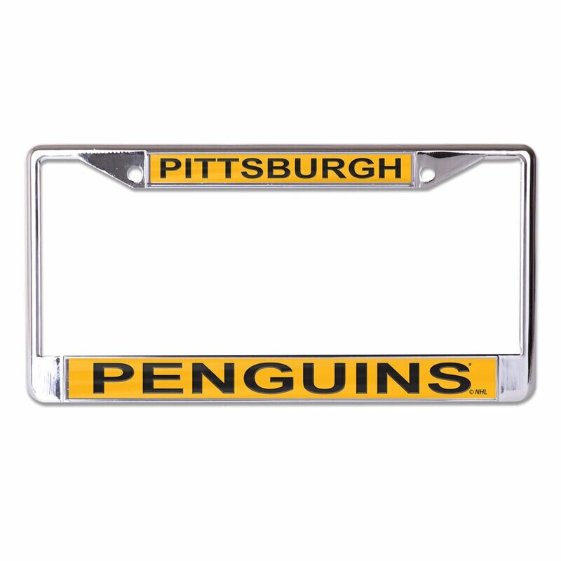 Pittsburgh Penguins Yellow Chrome Metal License Plate Frame