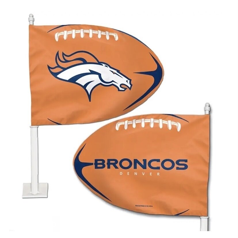 Denver Broncos 11.75" x 14" Football Shaped Car Flag