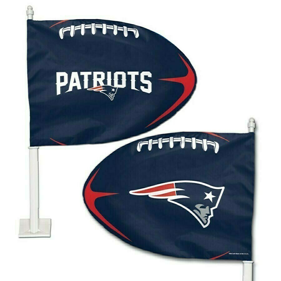 New England Patriots 11.75" x 14" Football Shaped Car Flag