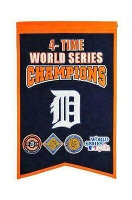 Detroit Tigers 14” x 22” 4-Time World Series Champions Banner