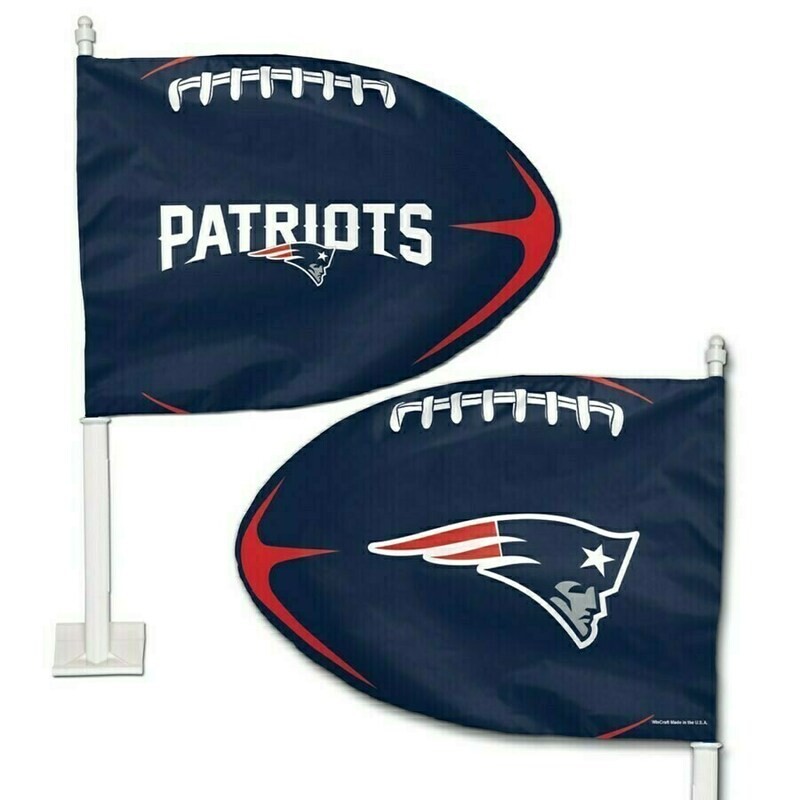 New England Patriots 11.75" x 14" Football Shaped Car Flag