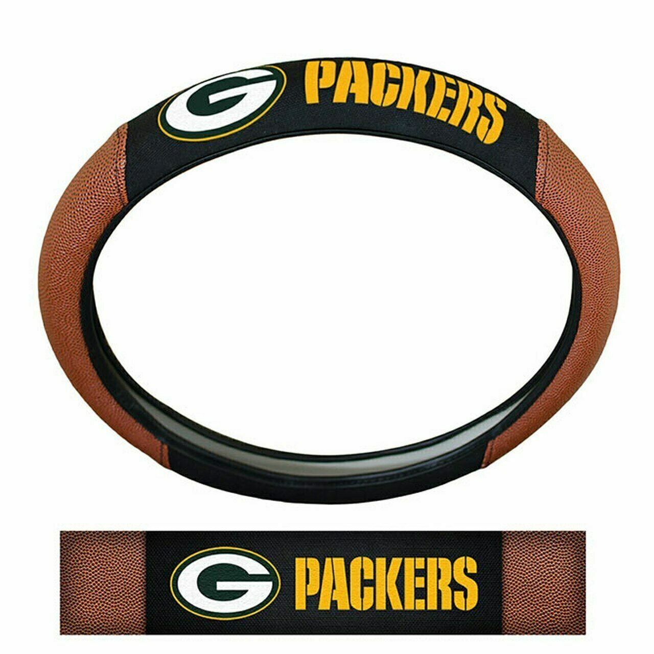 Green Bay Packers Premium Embroidered Pigskin Style Car Steering Wheel Cover