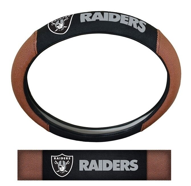 Las Vegas Raiders Premium Embroidered Pigskin Style Car Steering Wheel Cover