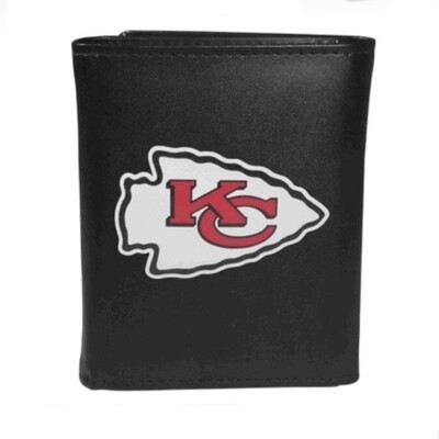 Kansas City Chiefs Fine Grain Leather Tri-Fold Black Wallet