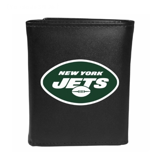 New York Jets Fine Grain Leather Tri-Fold Black Wallet