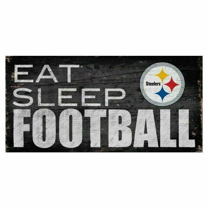 Pittsburgh Steelers 6" x 12" Wooden Eat Sleep Sign with Rope