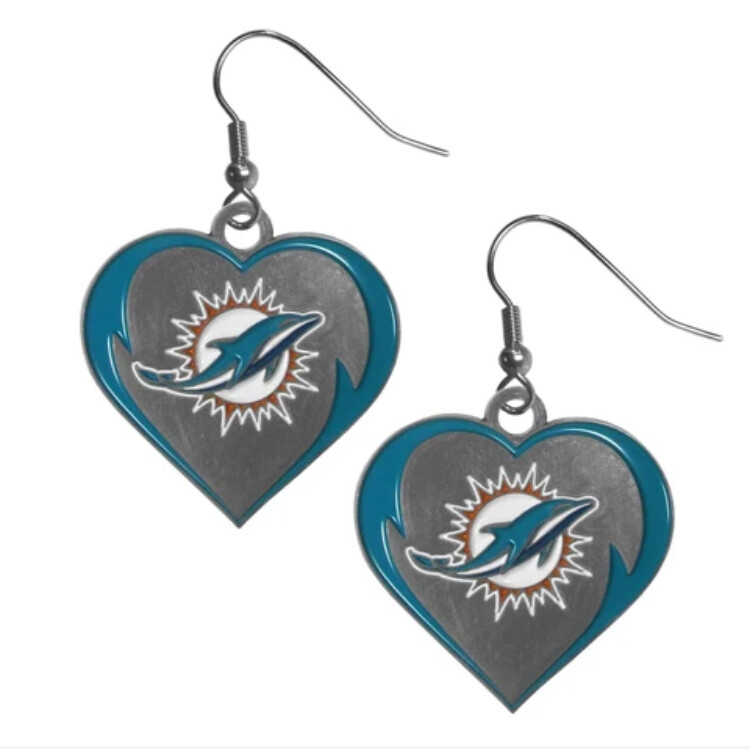 Miami Dolphins Heart Dangle Earrings