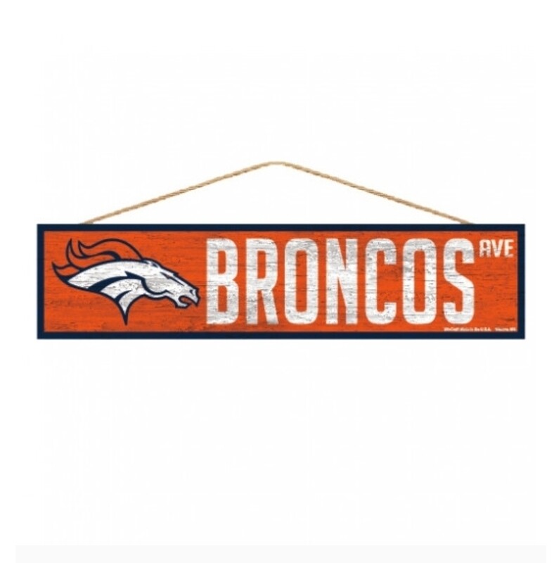 Denver Broncos 4" x 17" Wooden Avenue Sign with Hanging Rope
