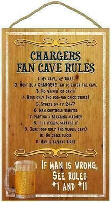 Los Angeles Chargers 16"x 10" Fan Cave Rules Wooden Sign