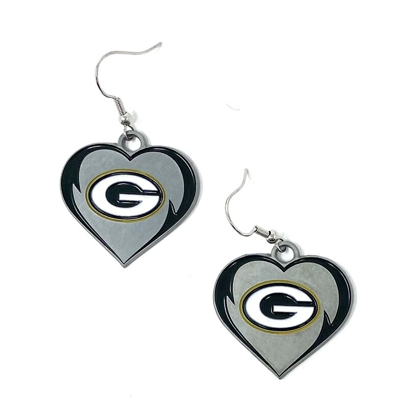 Green Bay Packers Heart Dangle Earrings