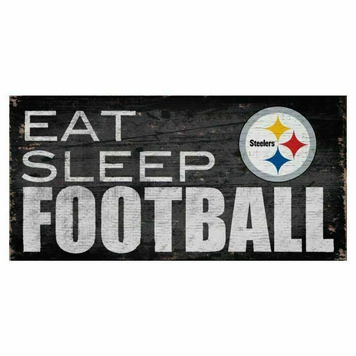 Pittsburgh Steelers 6" x 12" Wooden Eat Sleep Sign with Rope