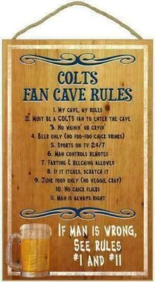 Indianapolis Colts 16"x 10" Fan Cave Rules Wooden Sign