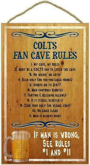 Indianapolis Colts 16"x 10" Fan Cave Rules Wooden Sign