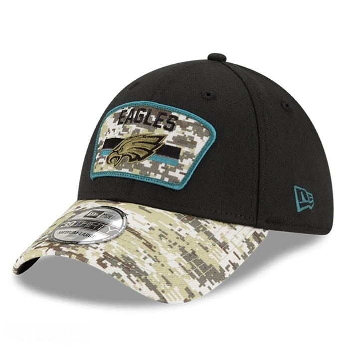 PHILADELPHIA EAGLES New Era 39THIRTY Flex Fit 2021 SALUTE TO SERVICE Hat  M/L NWT