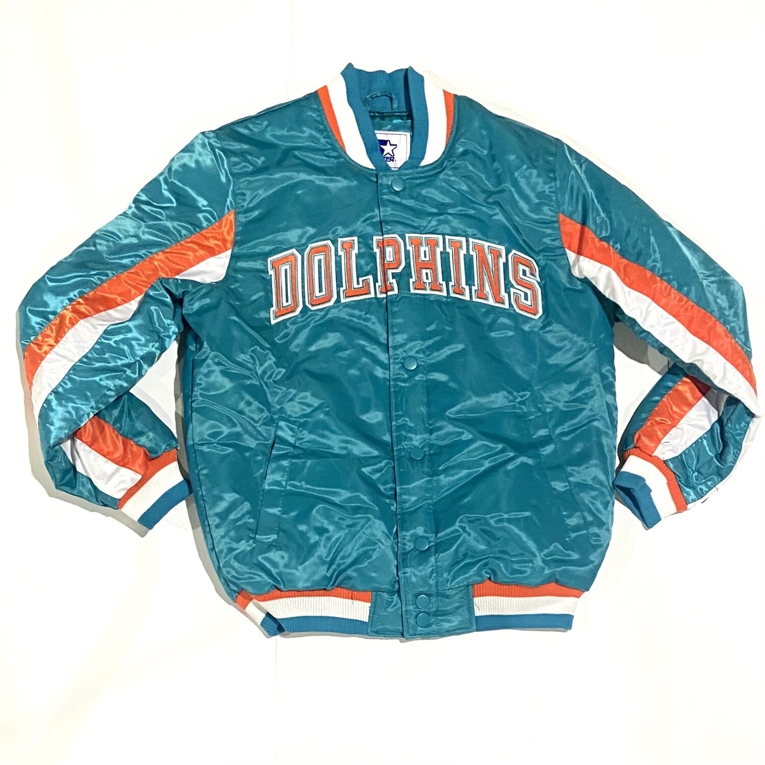 Miami Dolphins Men’s Ace Varsity Starter Name & Logo Satin Full-Snap Jacket