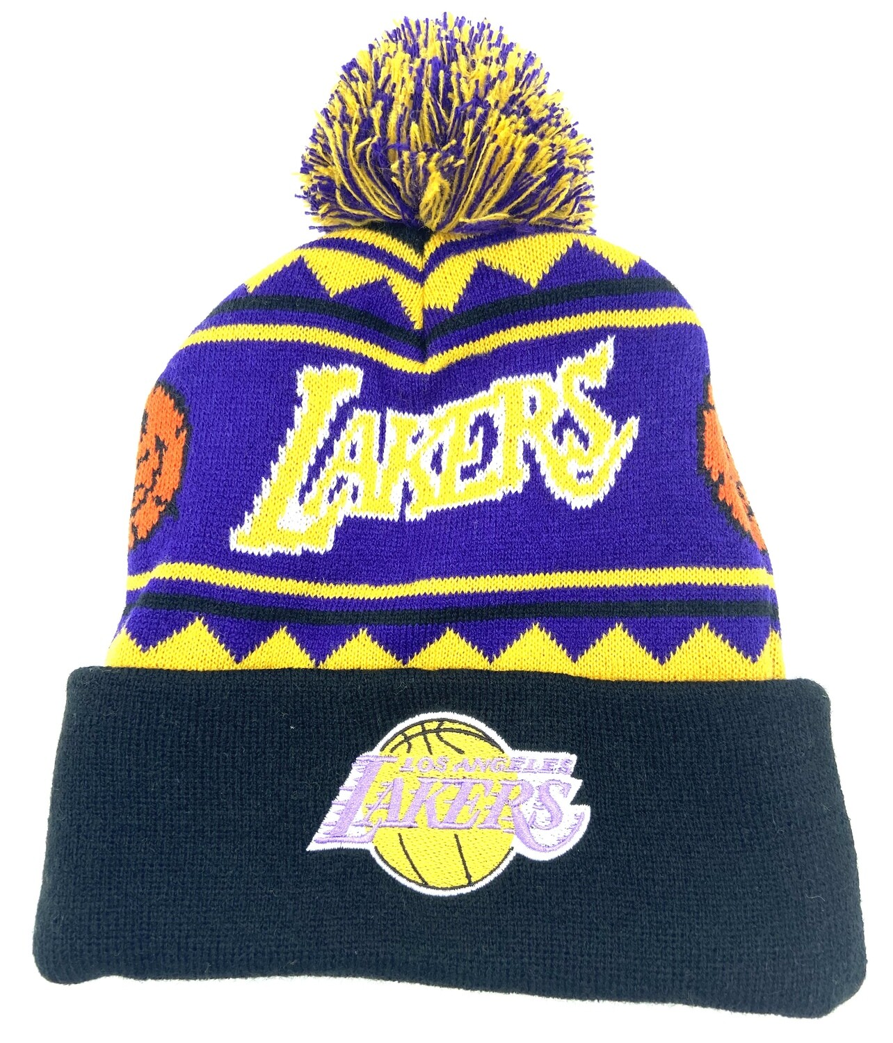 Los Angeles Lakers Men's Mitchell & Ness Cuffed Pom Knit Hat