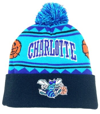 Charlotte Hornets Men's Mitchell & Ness Cuffed Pom Knit Hat