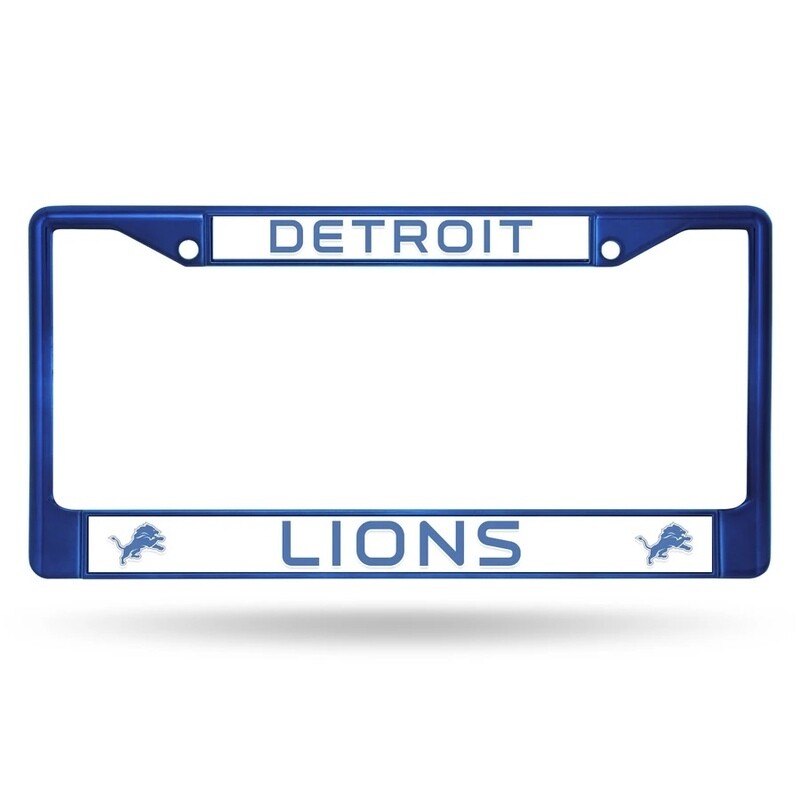 Detroit Lions Blue Chrome Metal License Plate Frame